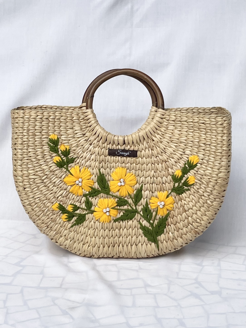 Saanjh Yellow Kauna Handwoven Embroidered Handbag